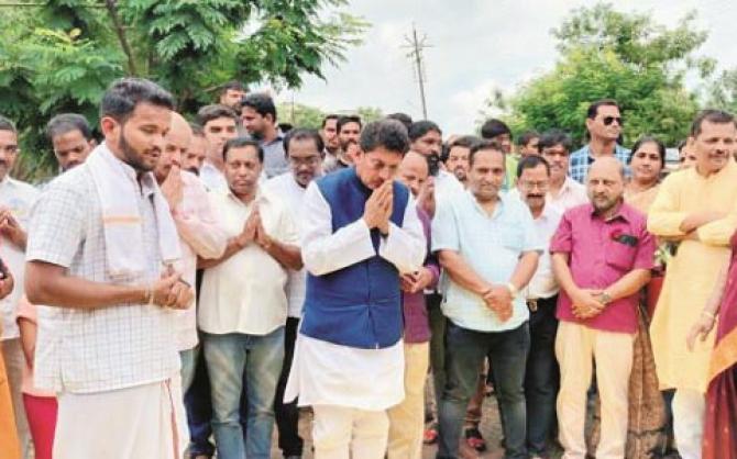 State Minister Deepak Kesarkar at the ground breaking ceremony of development works in Sawantwadi.Picture: Inquilab